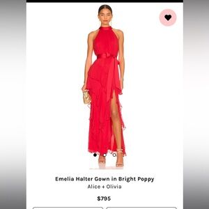 Alice + Olivia Bright Red Halter Gown